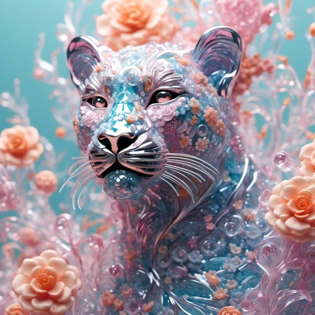 Pastel Glass Leopard Shimmers in Floral Fantasy