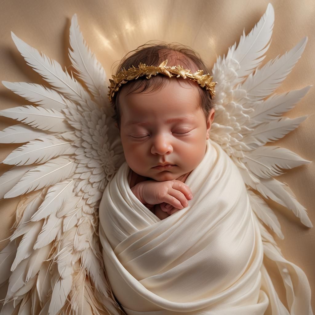 Baby Jesus in Angel Wings: Hyperrealistic Newborn Photograph...