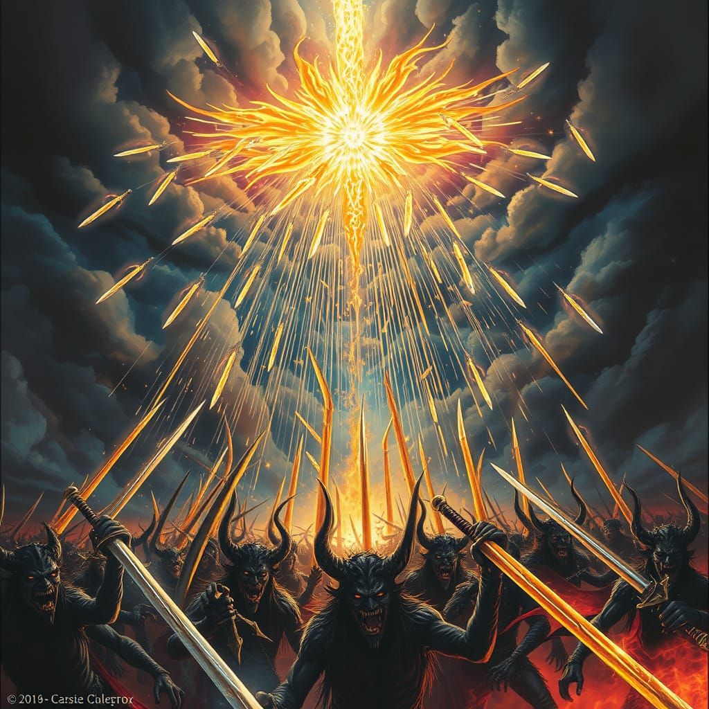 Celestial Sword Rain vs Demon Army in Epic Fantasy Style