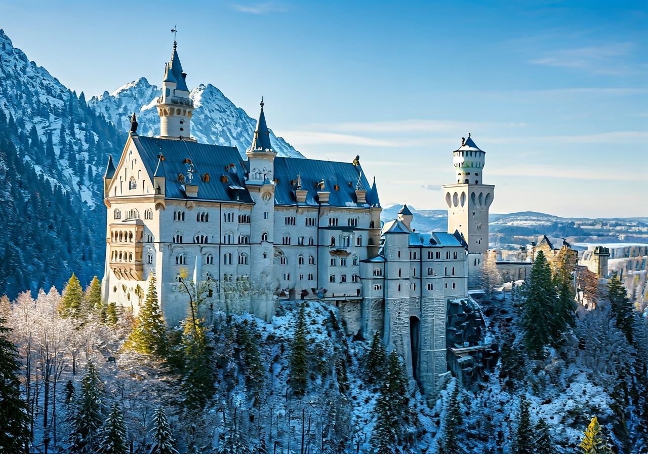 Neuschwanstein Castle Winter Landscape Matte Painting
