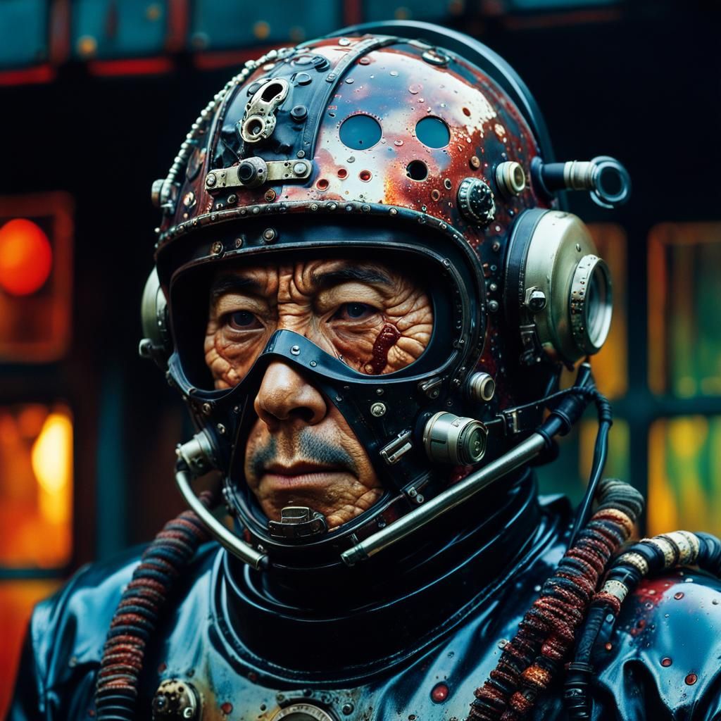 Grotesque Diver in 80s Japanese Body Horror Style