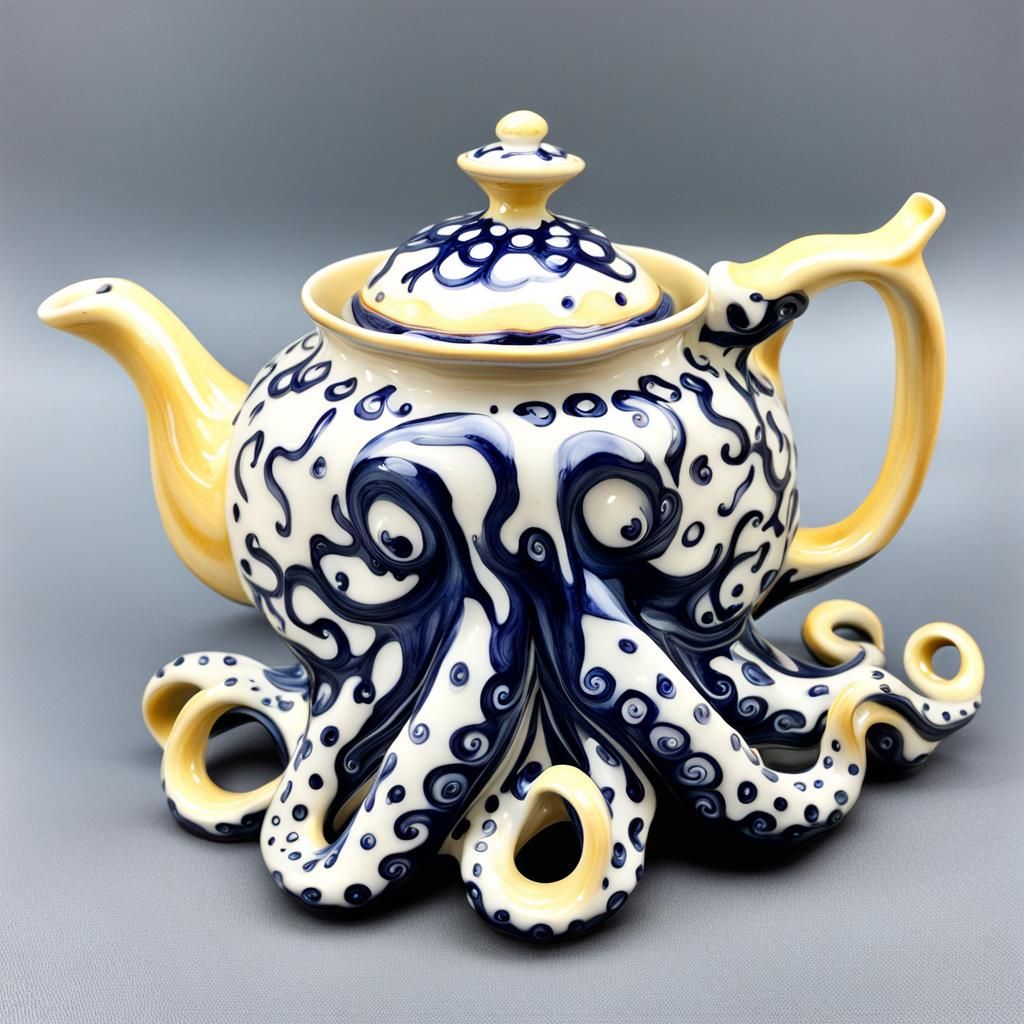 Octopus Teapot Porcelain Ornament in Ceramic Style