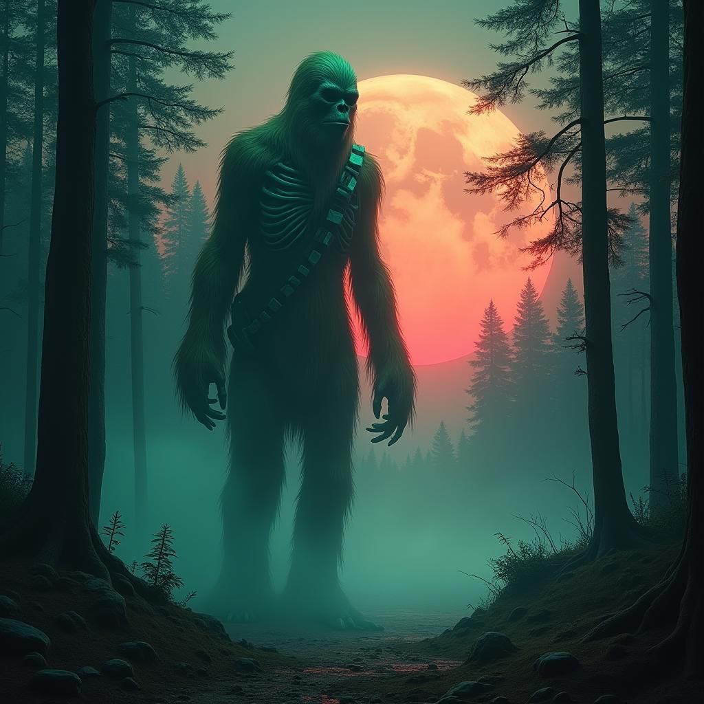 Wookie Skeleton in Mystical Forest, Matte Painting