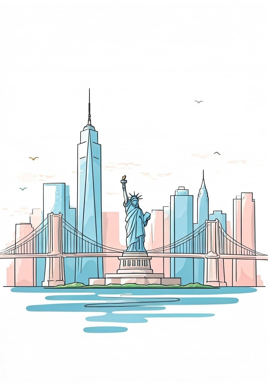 Stylized New York City Skyline with Statue of Liberty