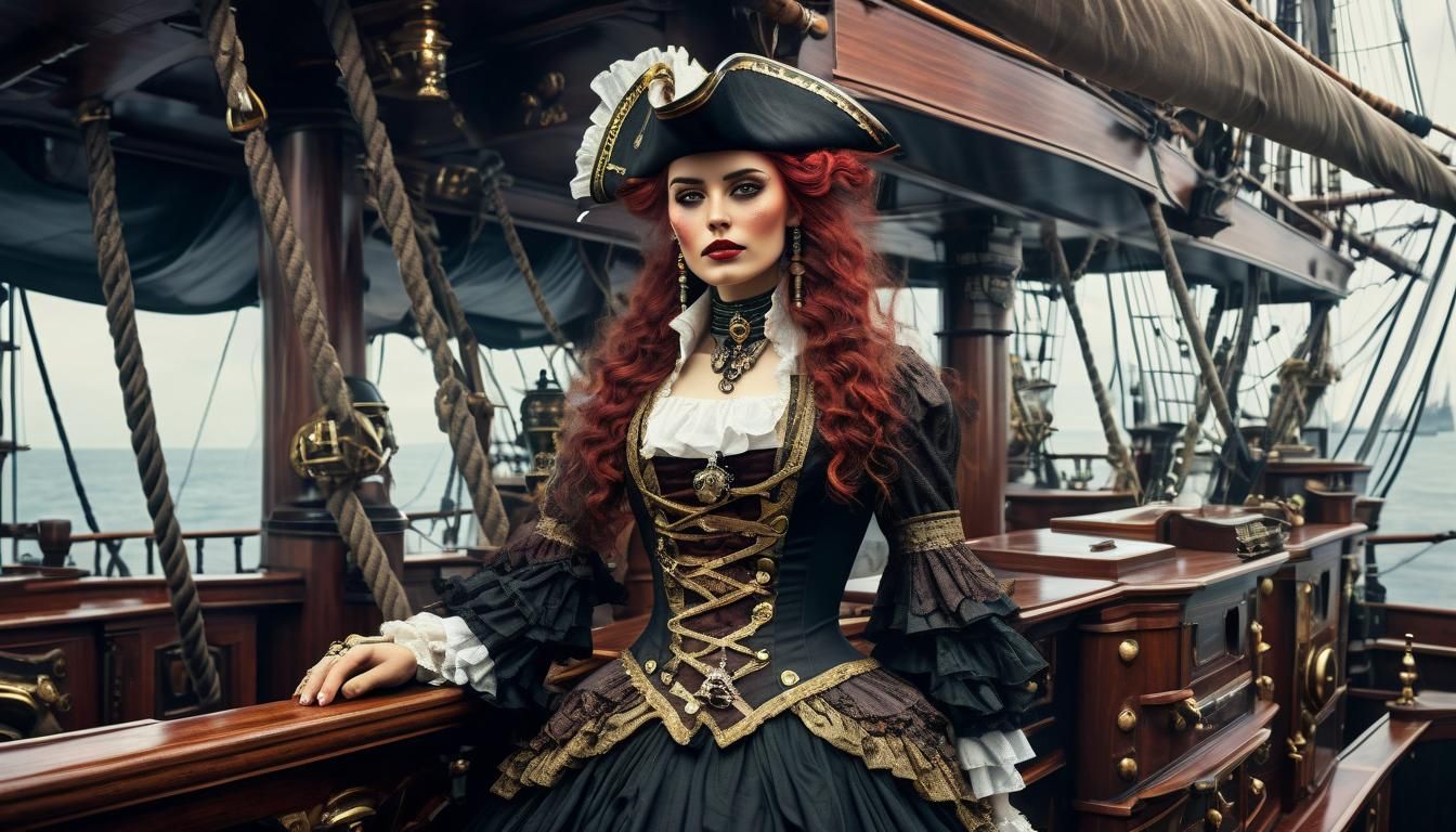 Pirate Queen on Victorian Warship, Photorealistic