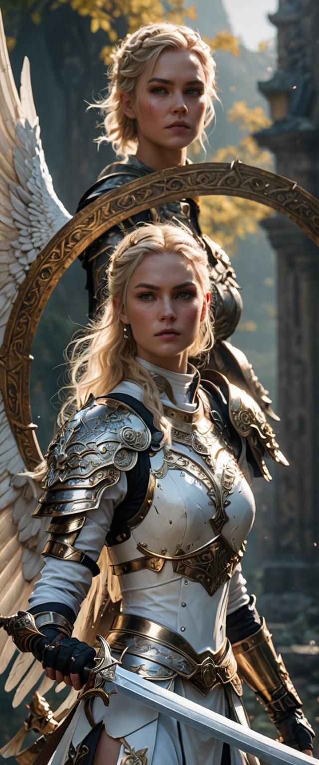 Winged Valkyrie Portrait in White Armor