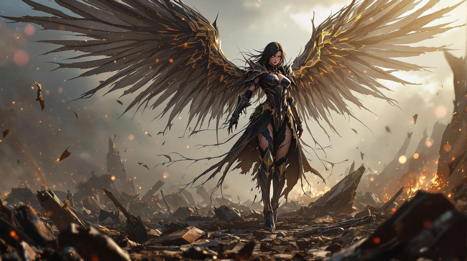 Anime Style Mecha Fallen Angel on Battlefield