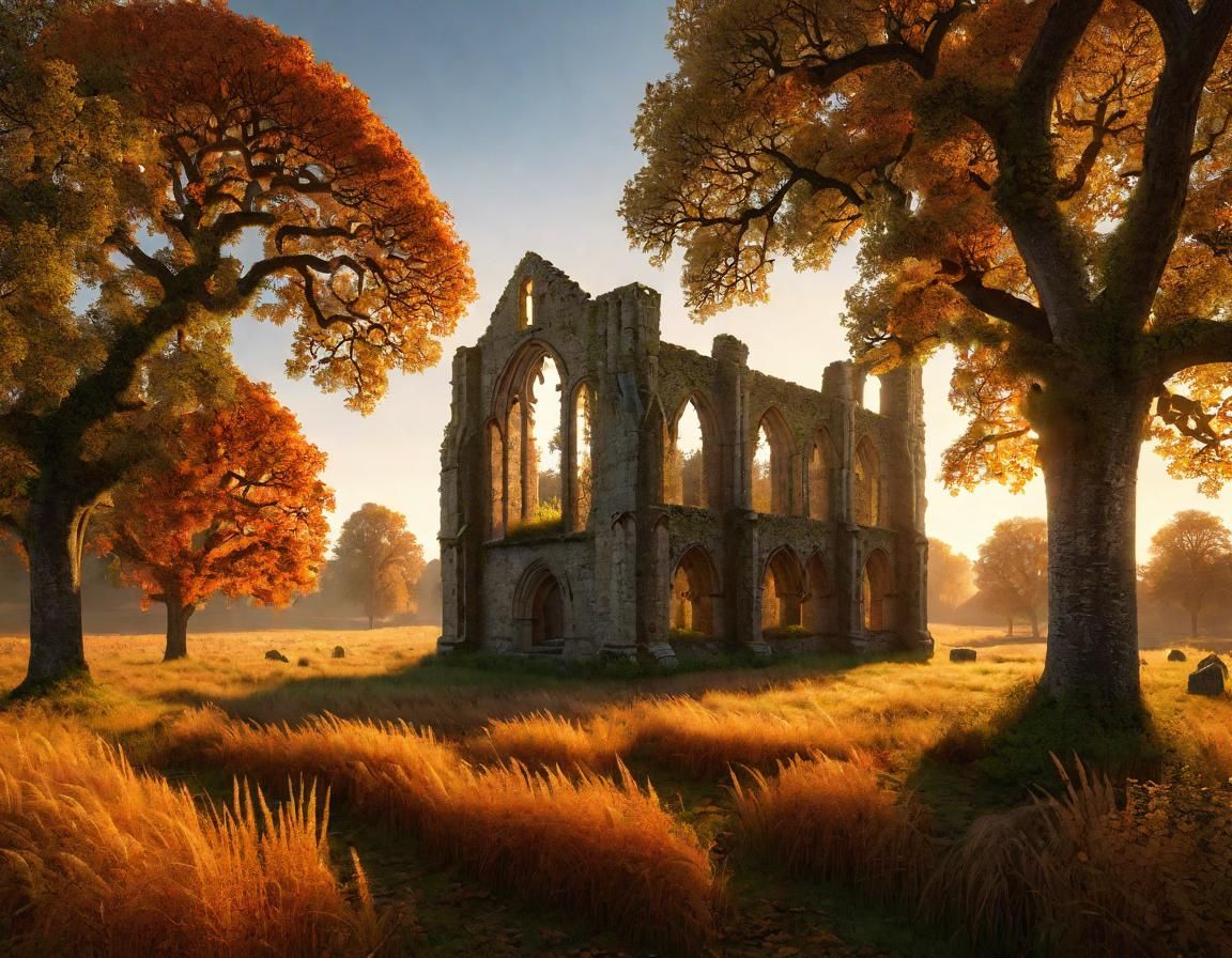 Medieval Abbey Ruins in Autumn Light