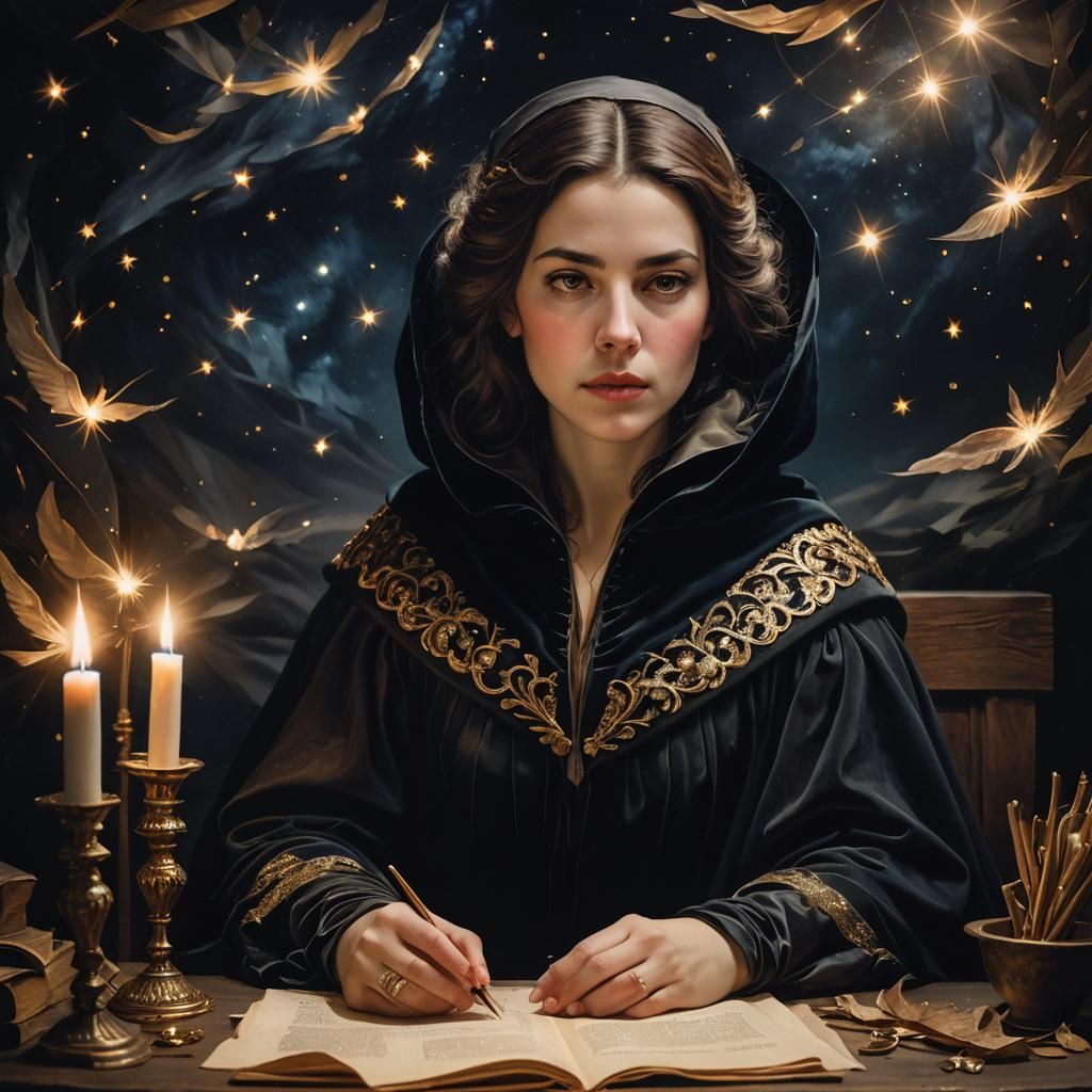 Baroque Woman Under Starry Night