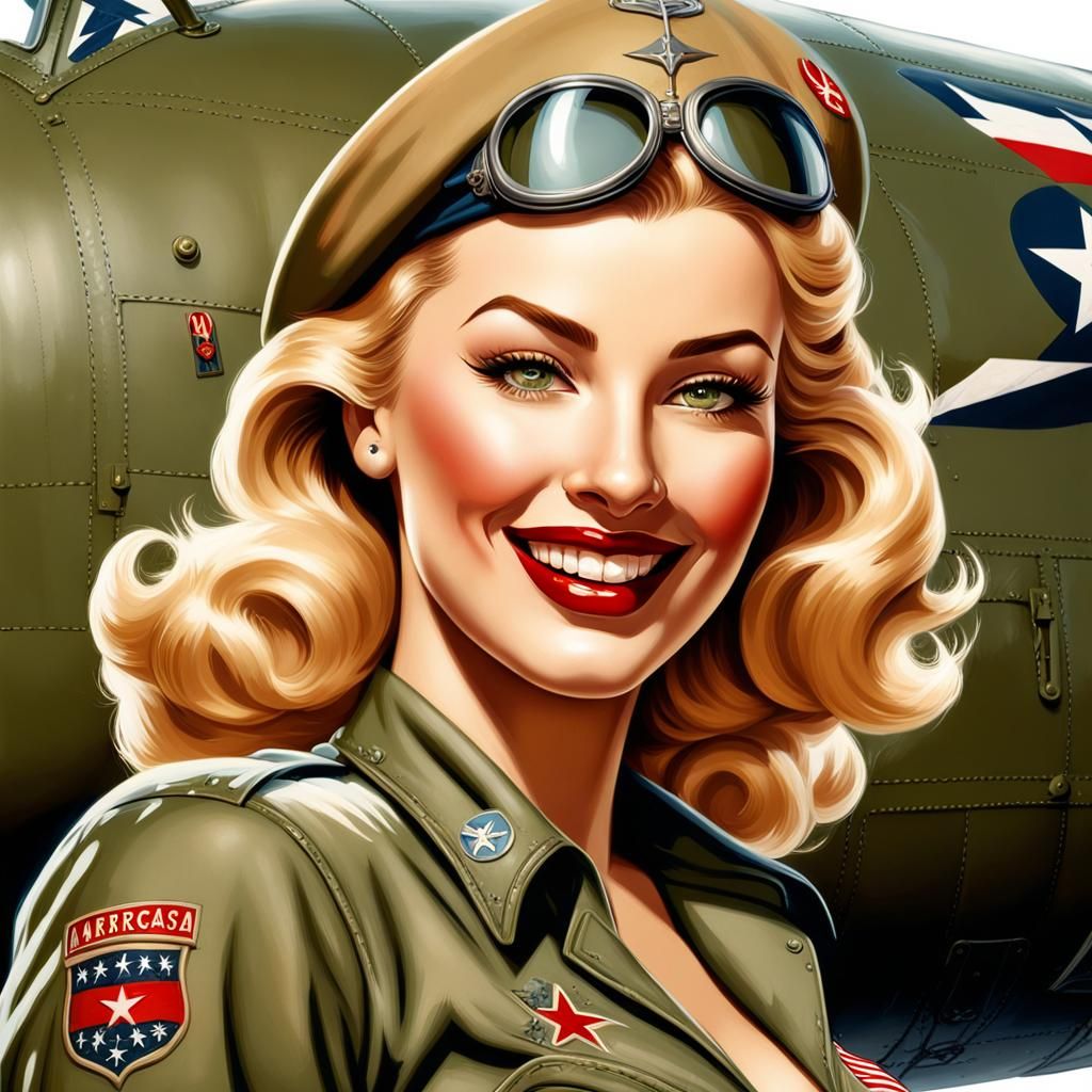 Pin-Up Girl in Vargas Style on Bomber