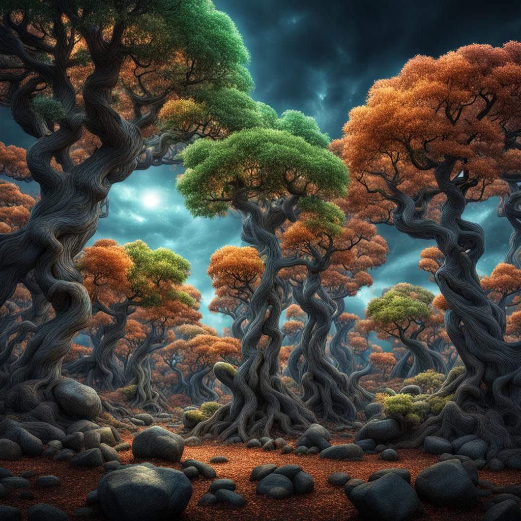Hyperrealistic Gem Tree Forest in High Definition