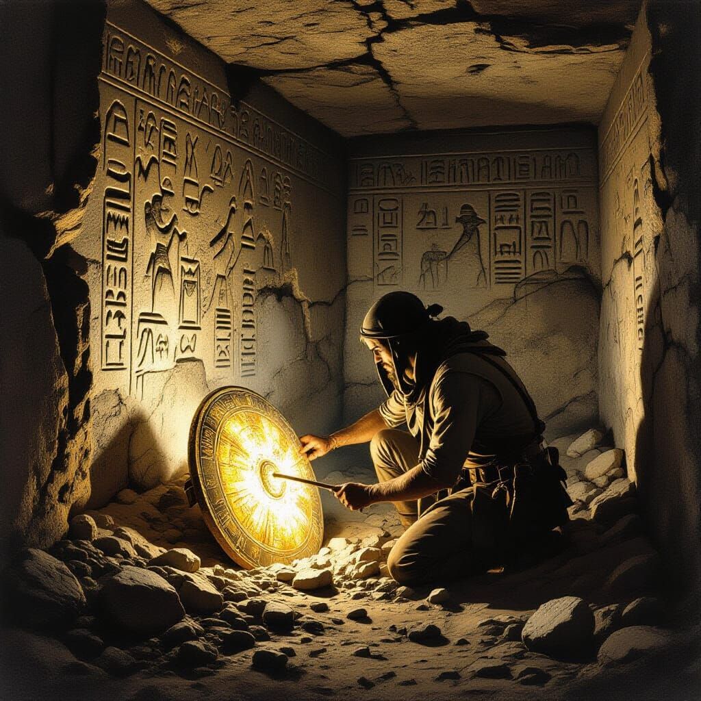 Archaeologist Discovers Glowing Ancient Shield in Tomb