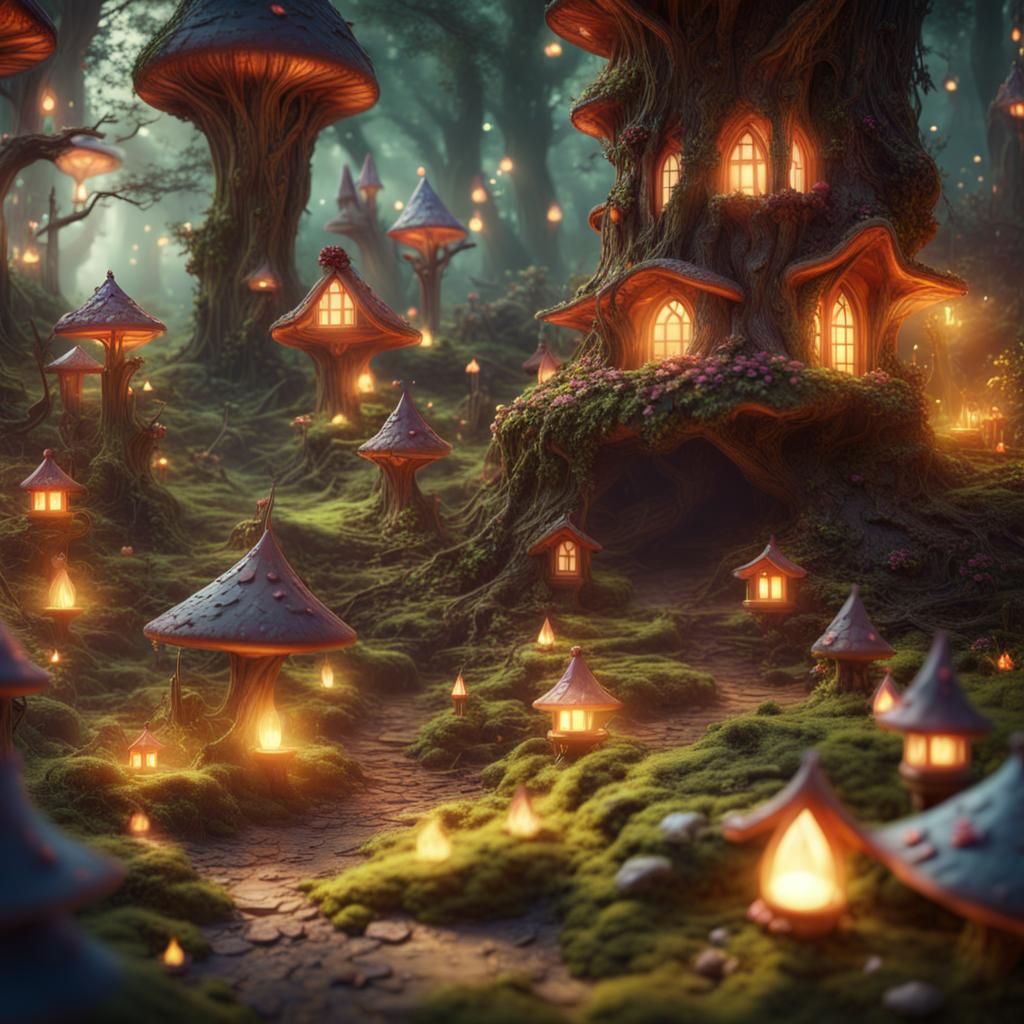 Magical Fairy Village Celebration in Forest