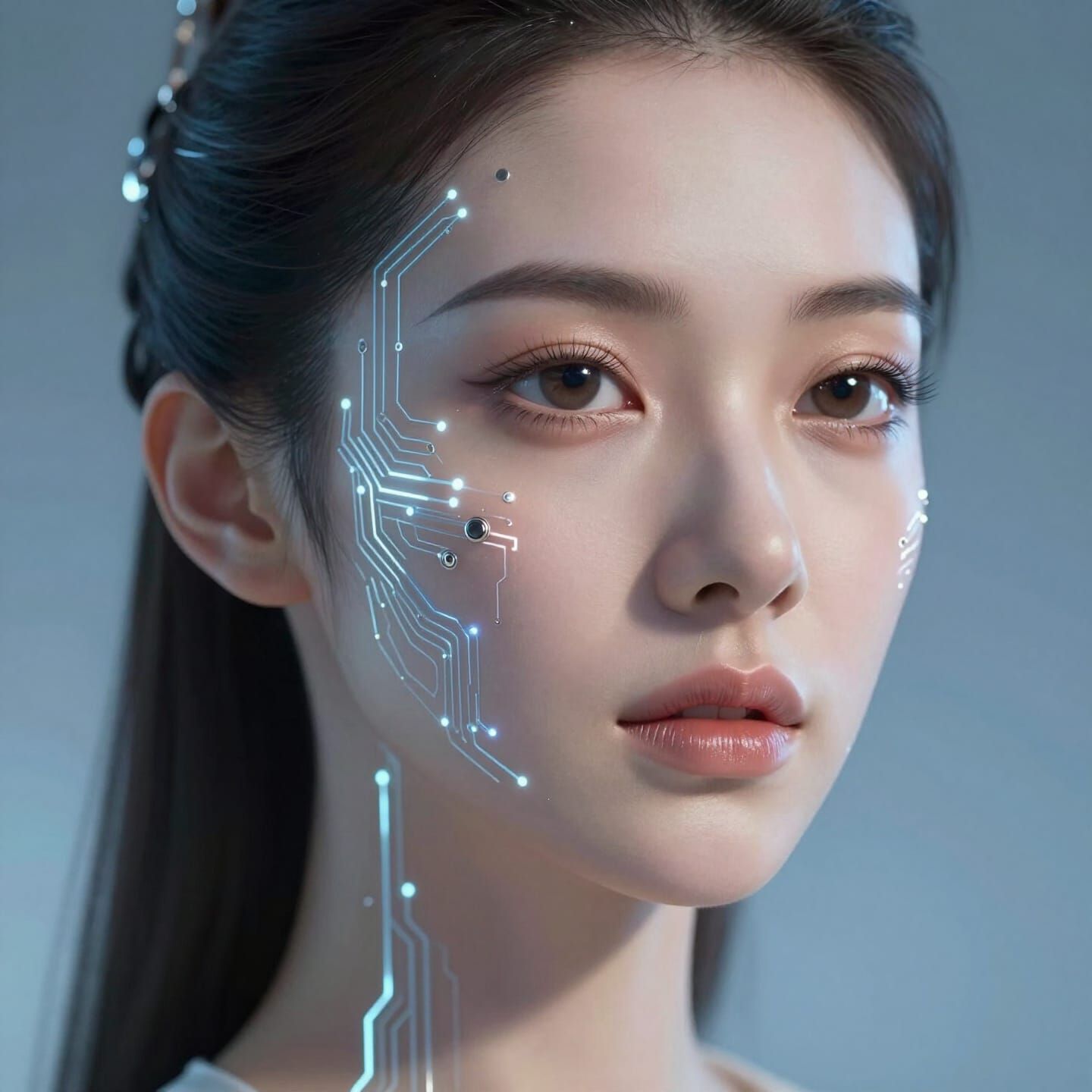 Future Woman Portrait With Luminous Circuits
