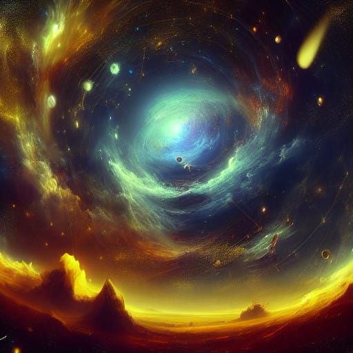 Cosmic Scene in a Vessel, Hyperrealistic