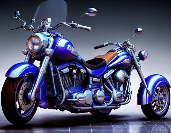 Giant Three-Wheel Motorcycle with Sidecar as Digital Art