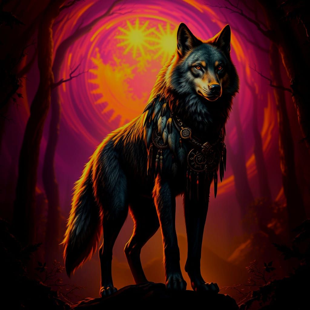 Hybrid Wolf-Brave in Dark Fantasy Style