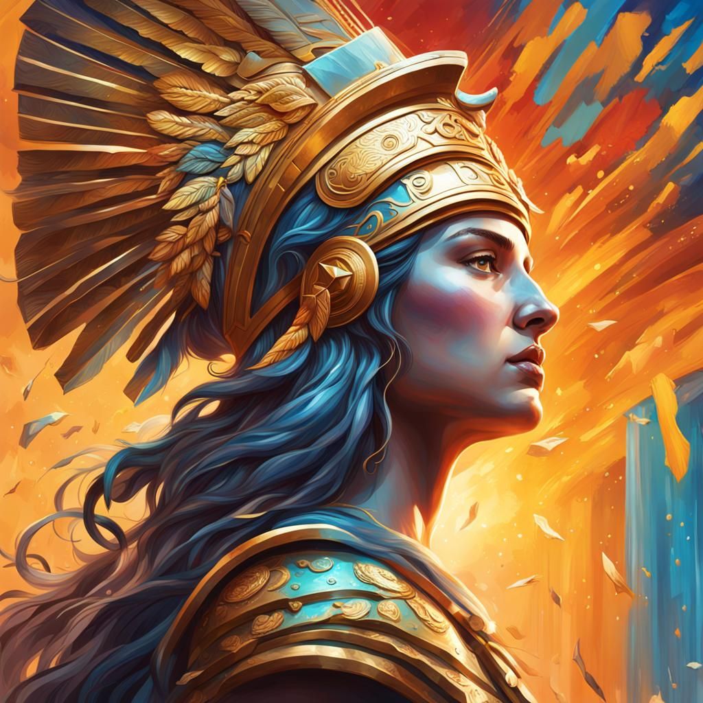 Hyperrealistic Goddess Athena Portrait in Splash Art Style