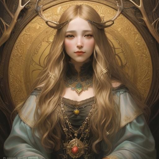 Gothic Venus with Golden Halo in Forest