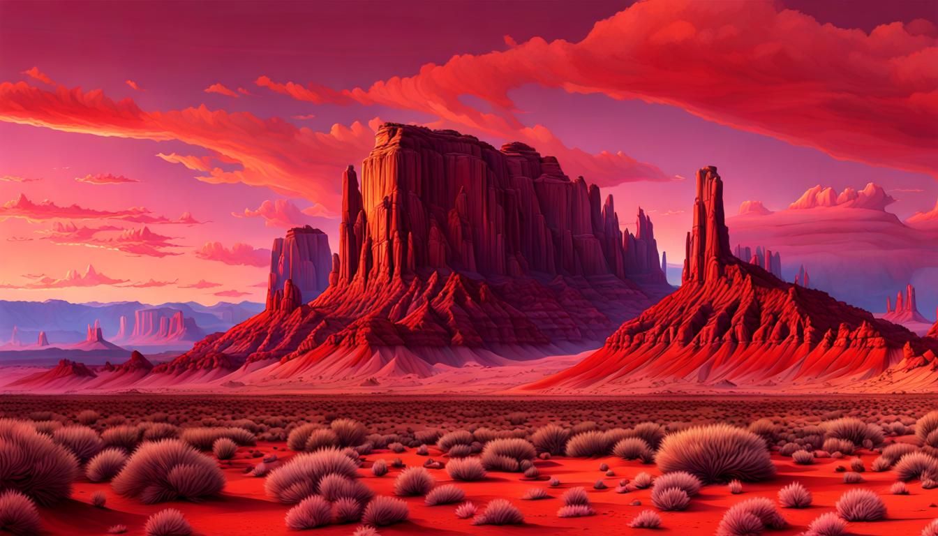 Red Desert Sunrise in Photorealistic Style