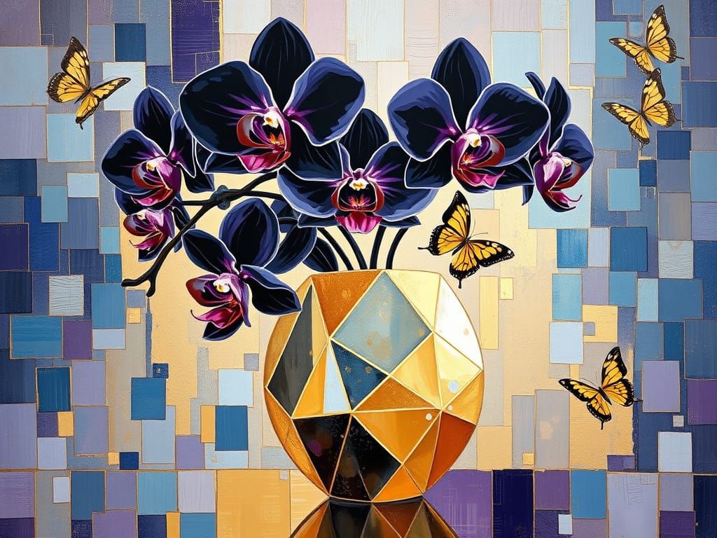 Vibrant Neo-Expressionist Masterpiece with Black Orchids and...