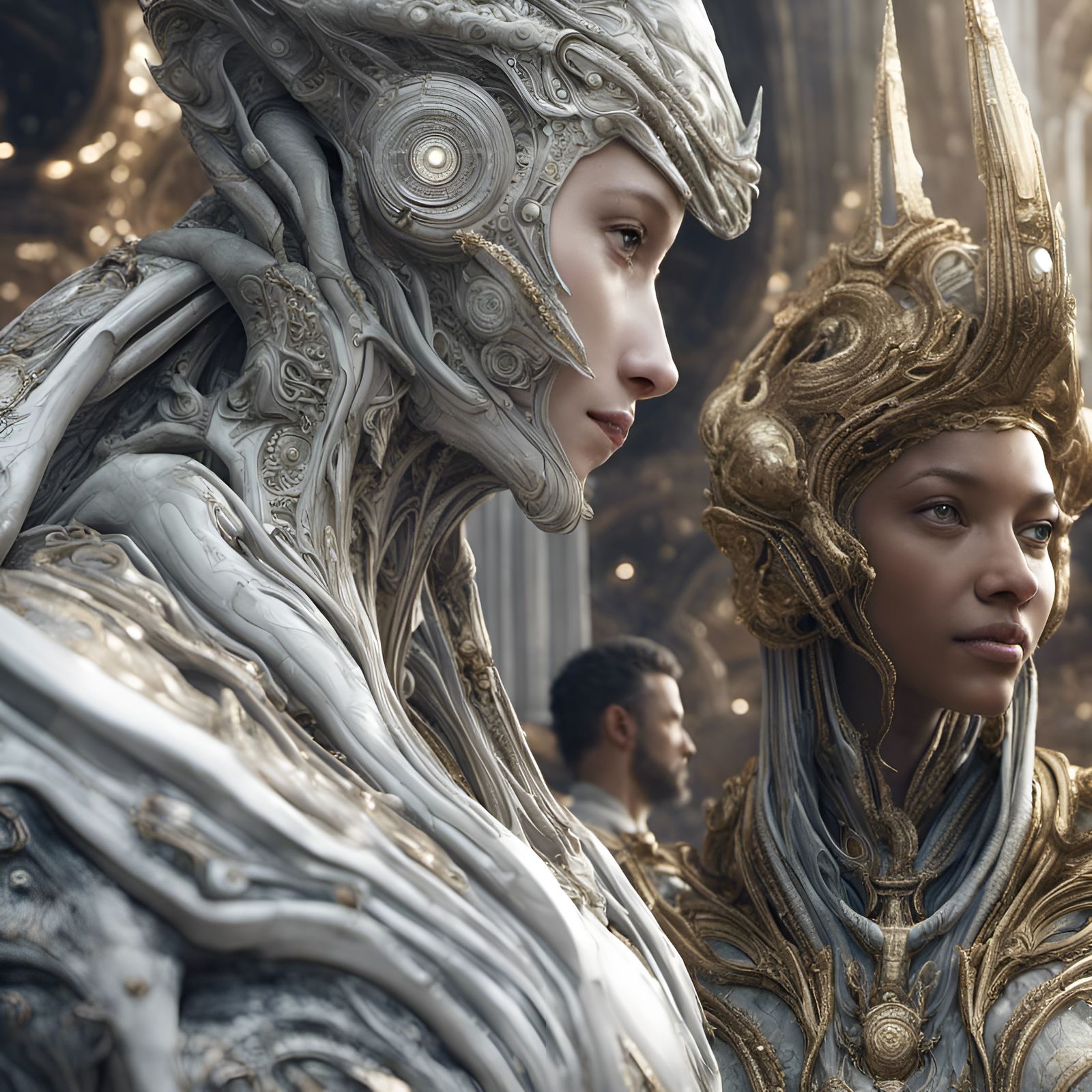 Futuristic Alien Social Gathering in Hyperrealistic Style