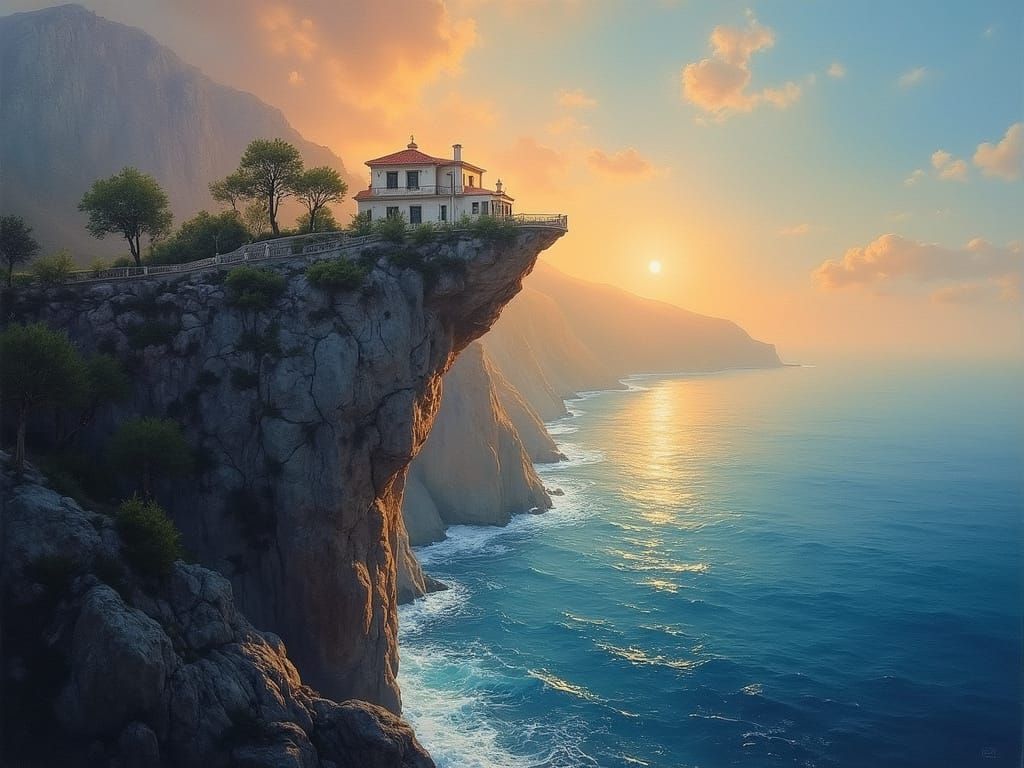 Epic Digital Painting Of Mediterranean Villa At Sunrise