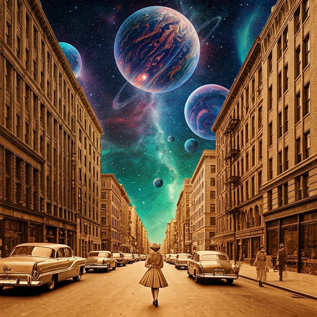 Vintage City Meets Retro-Future Sky Collage