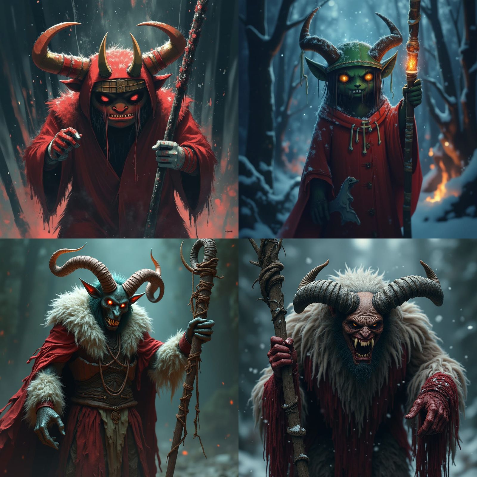 Menacing Krampus: Detailed Matte Painting in Deep Color