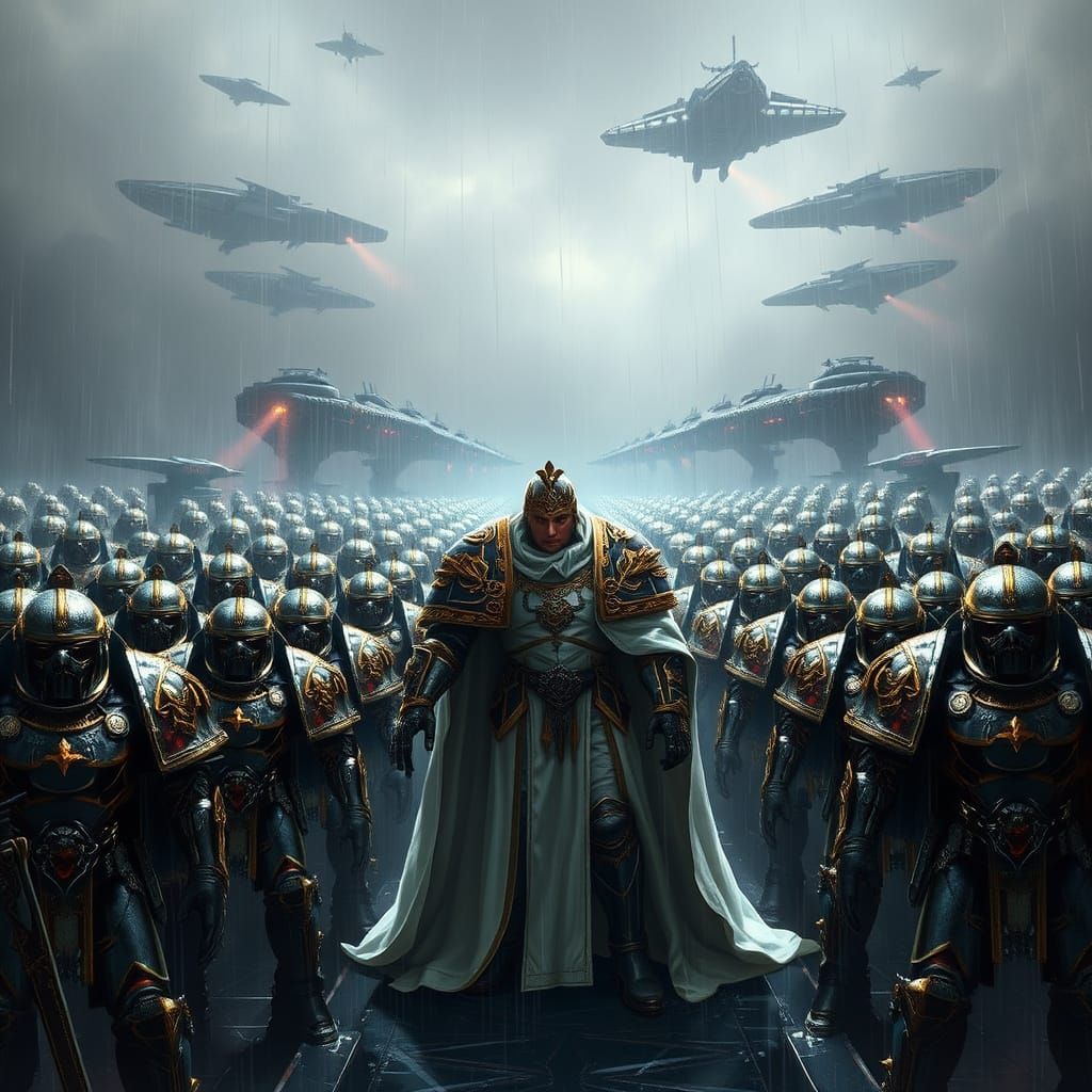 Imperial Legion in Gothic Power Armor Formation with Spacesh...