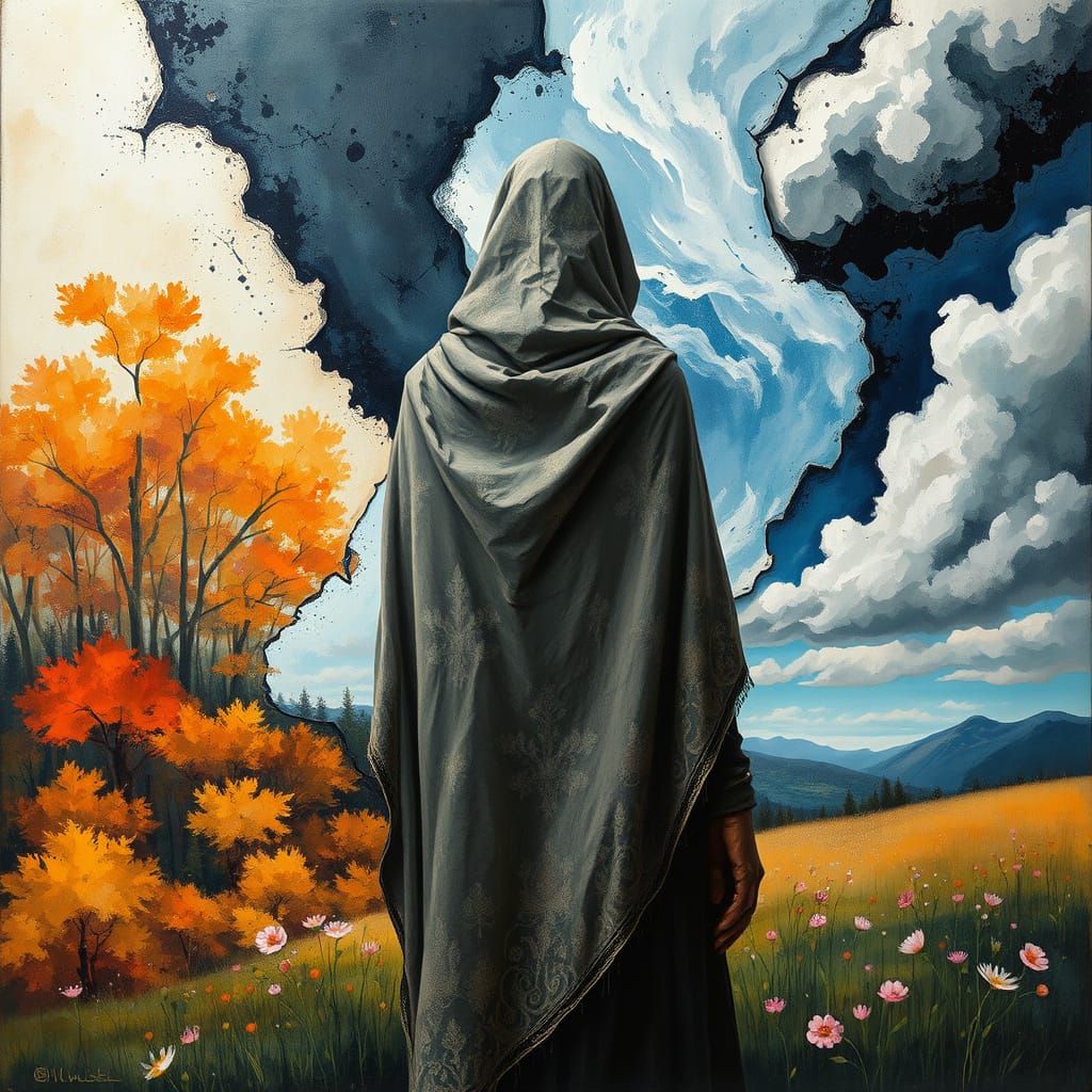 Fractured Seasons Collide in Surreal Landscape with Charcoal...