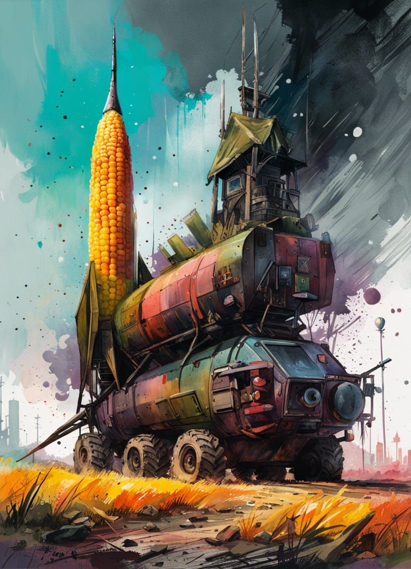 Corn Rocket Launch: Hyperdetailed Digital Concept Art