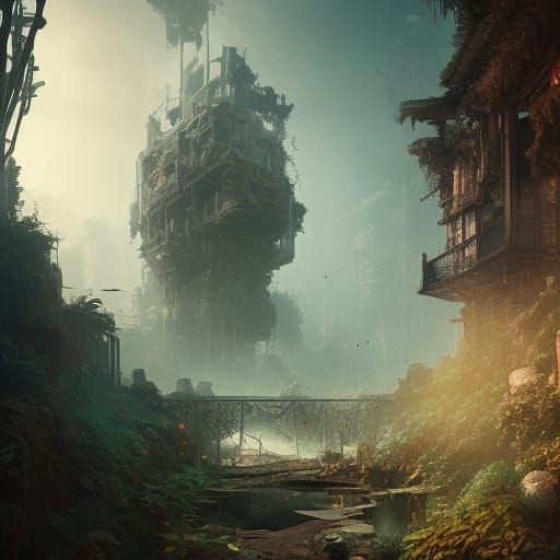 Spectral Steampunk Longhouse in Asgard, Detailed Digital Art