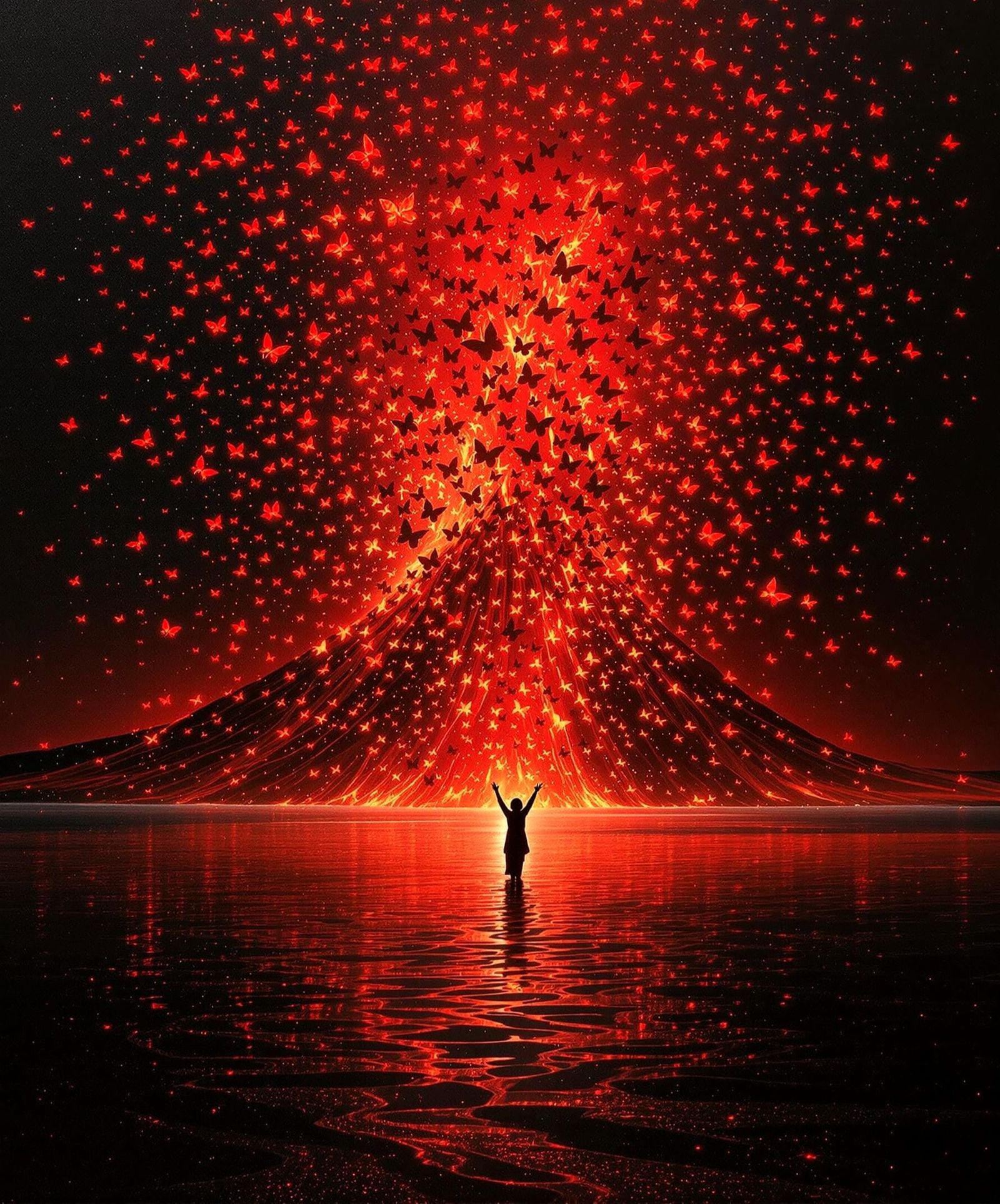 Volcano Butterfly Eruption: A Surrealist Painting