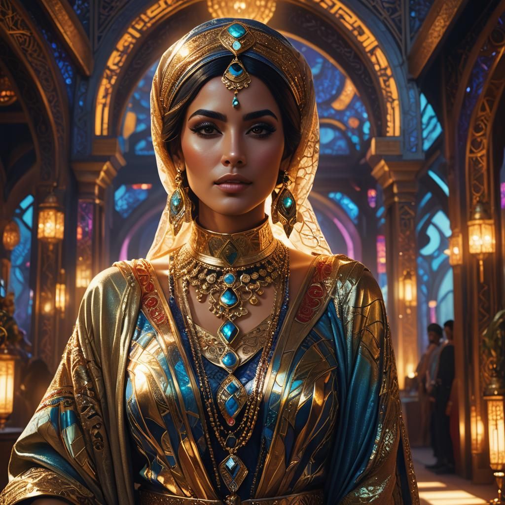 Arabic Woman with Futuristic Jewelry, Fantasy Art