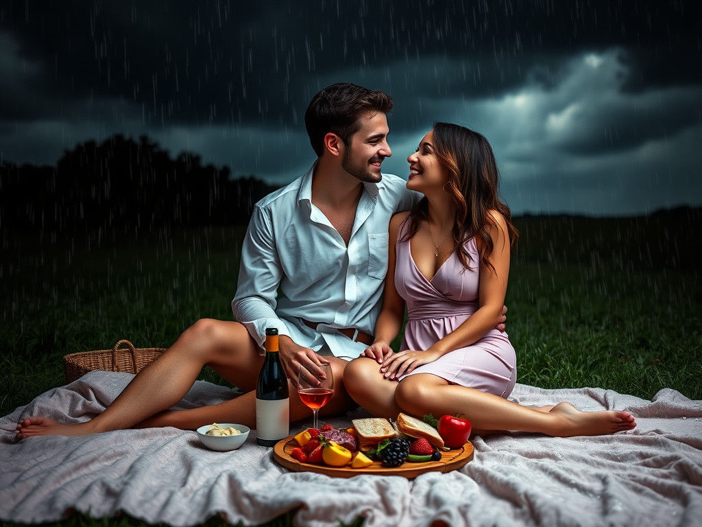Romantic Picnic in the Rain, Atmospheric Cinematic Style