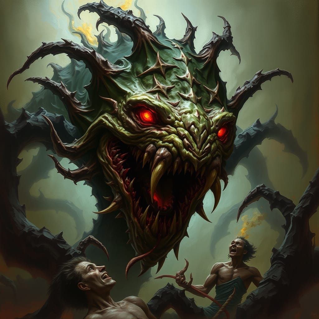 Monstrous Carnivorous Plant Creature Devouring Victims