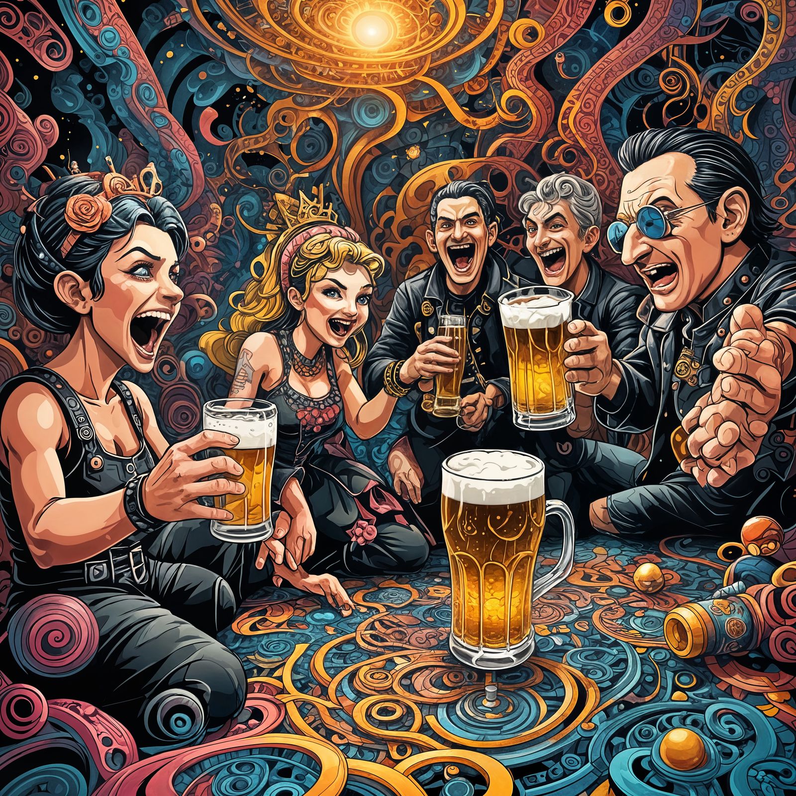 Minions and Princess Peach Enjoying Beers