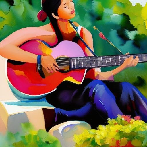 A filipino girl playing guitar