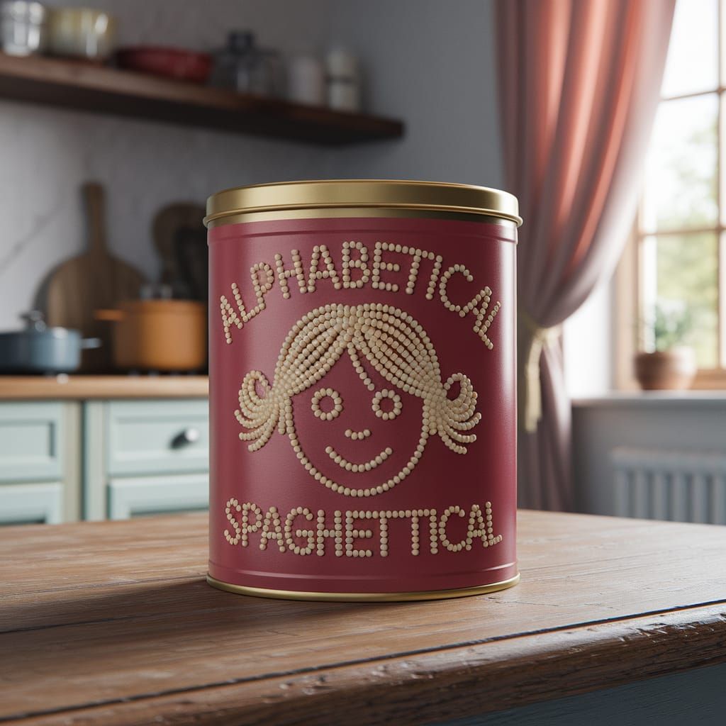 Whimsical Spaghetti Alphabet Sign in Rustic Country Kitchen