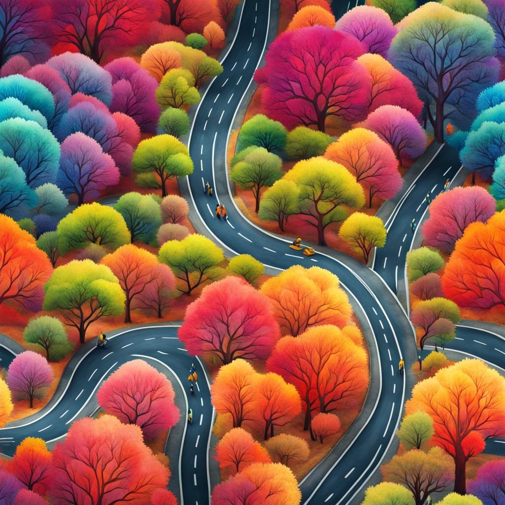 Fractal Road in Watercolor with Vibrant Colors