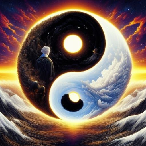 Yin Yang: Angora Cat and Terrier Dog in Fantasy Style