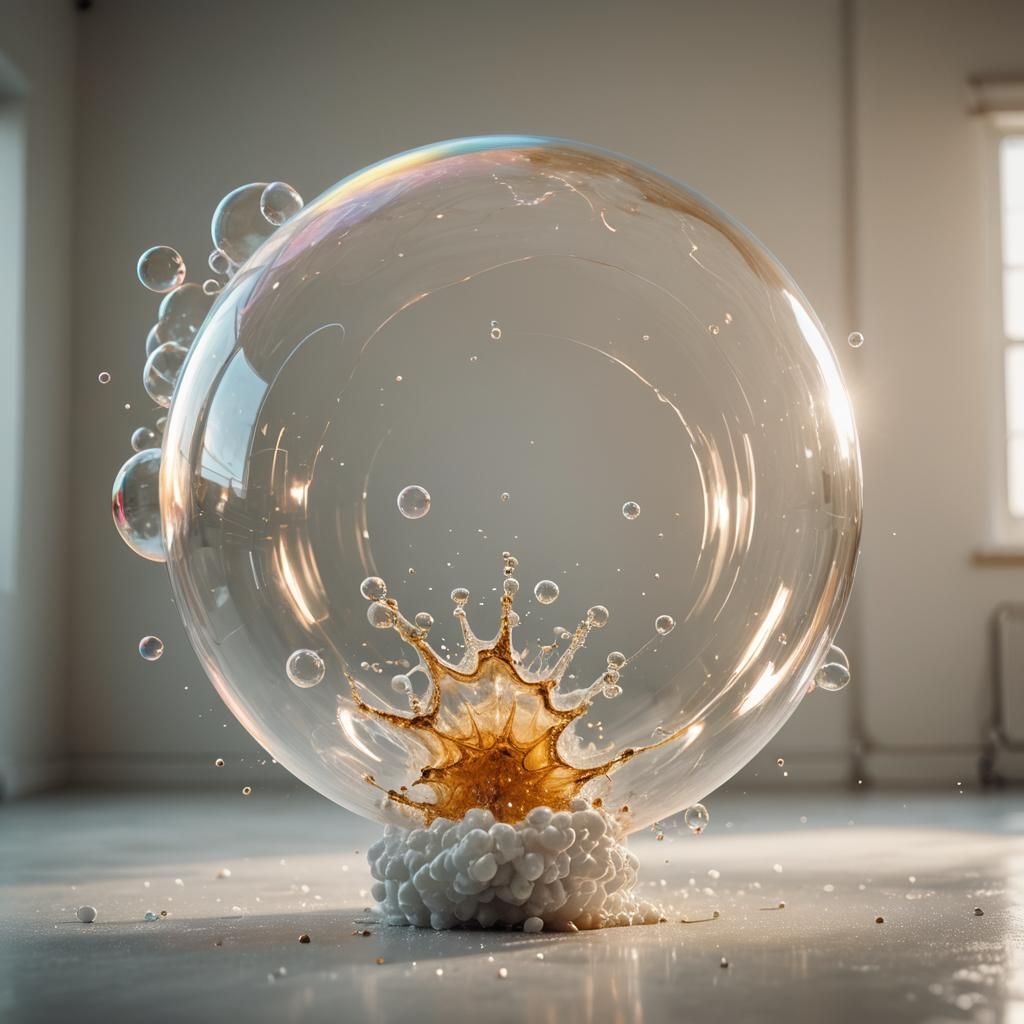 Giant Bubble Exploding in a White Studio