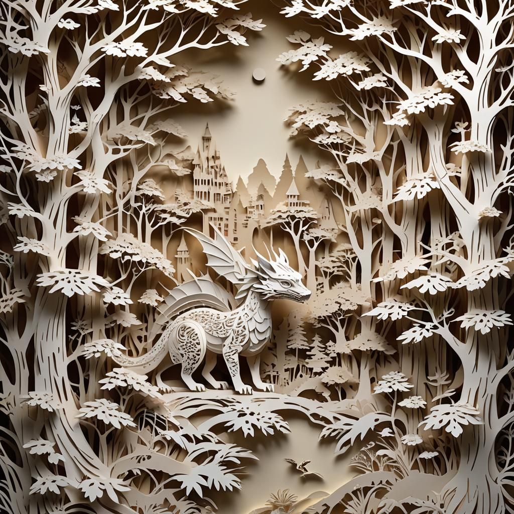 Detailed Kirigami Paper-Cut Art: Fantasy Worlds