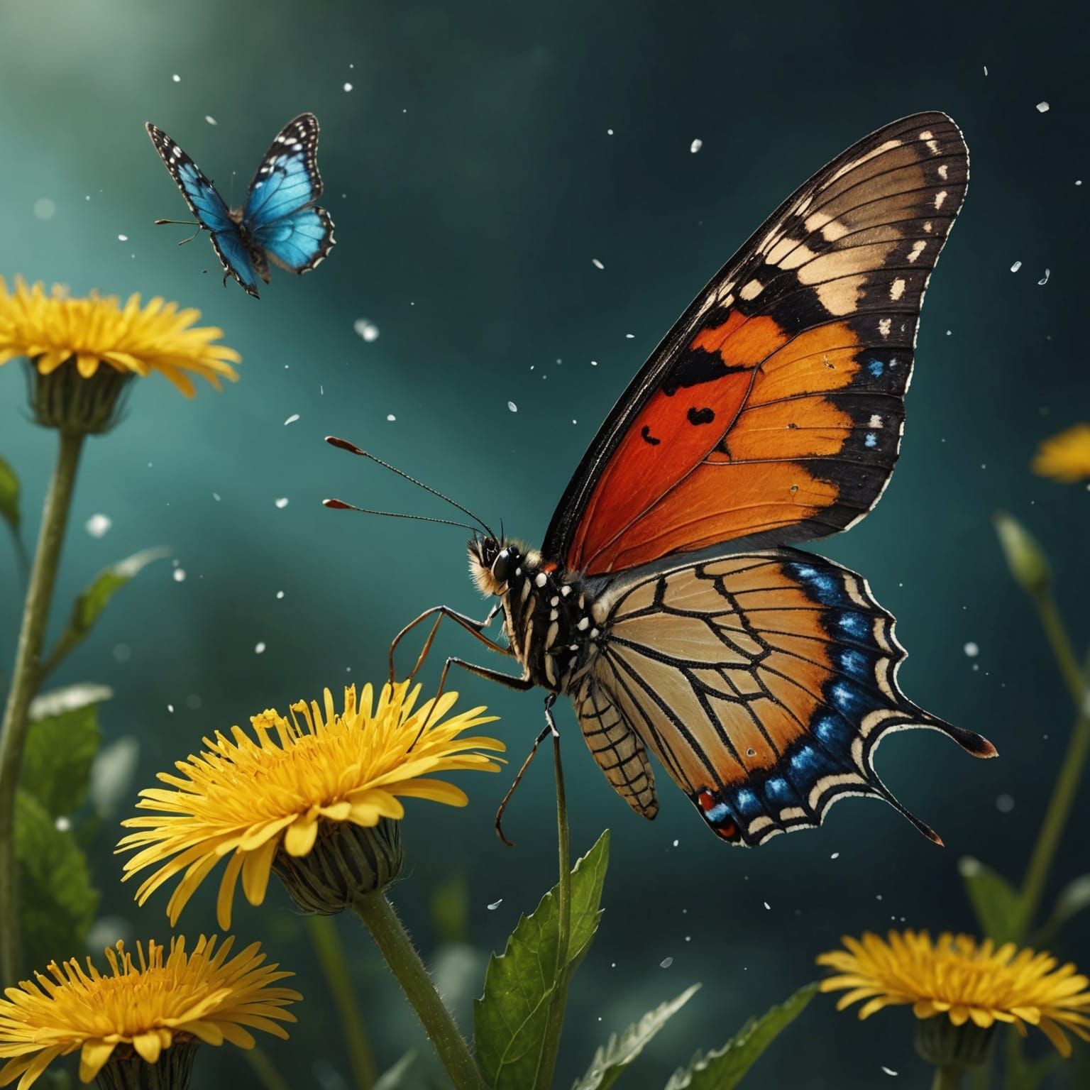 Butterfly on Dandelion: Detailed Fantasy Concept Art