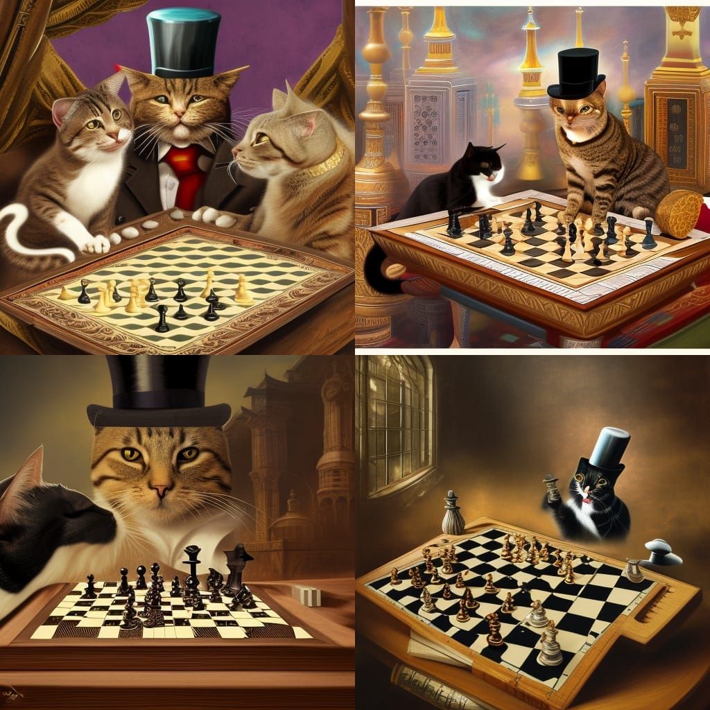 Cats Play Algebra Chess in Detailed Matte Painting