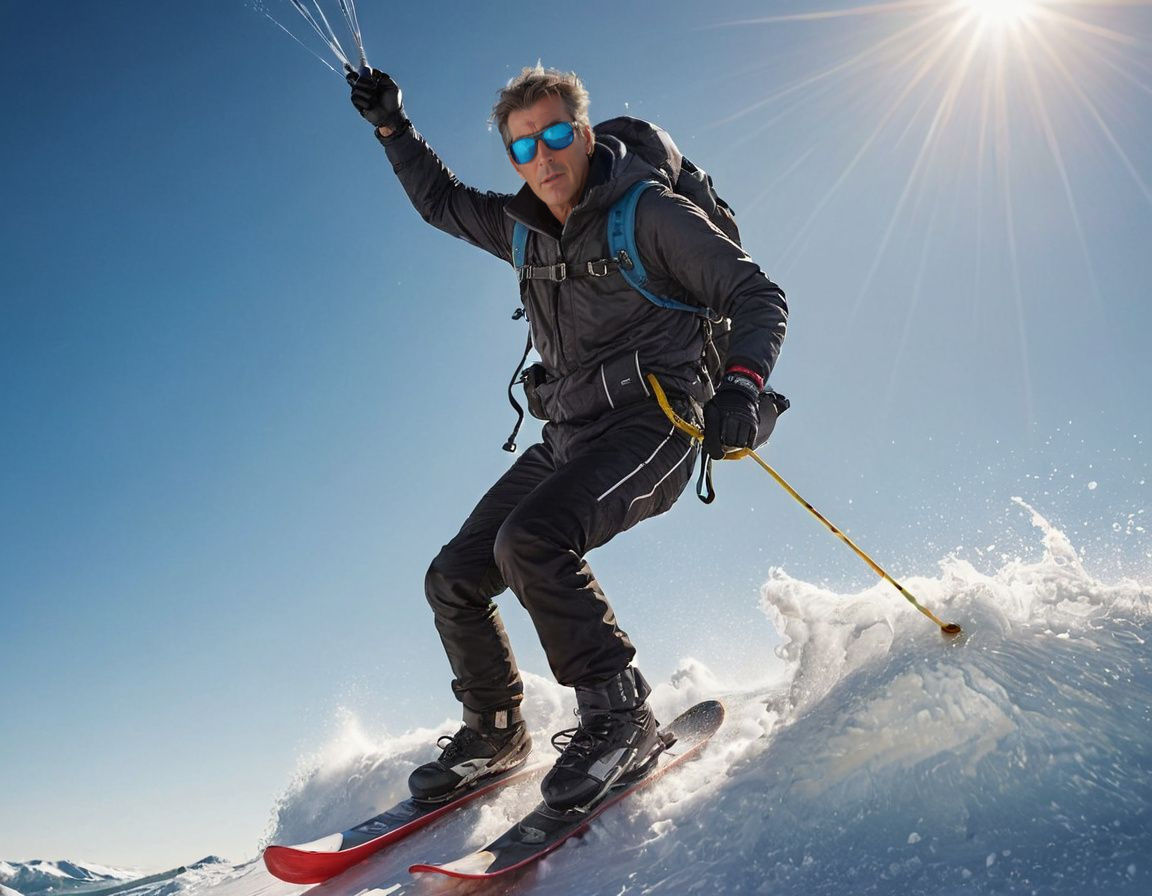 Man Snowboarding with Paraglide on Ocean Wave