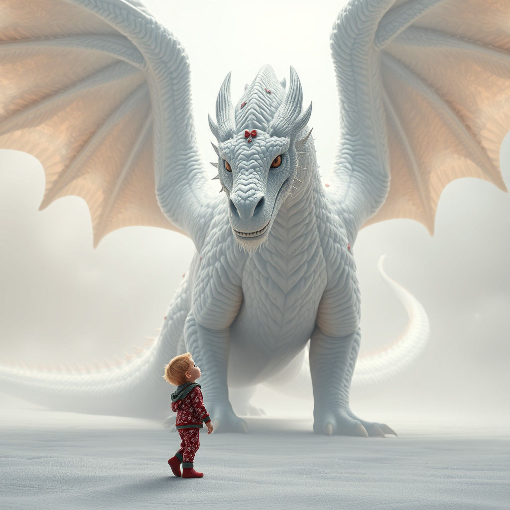 Winter Wonder Boy Meets Majestic White Dragon in Dreamlike C...
