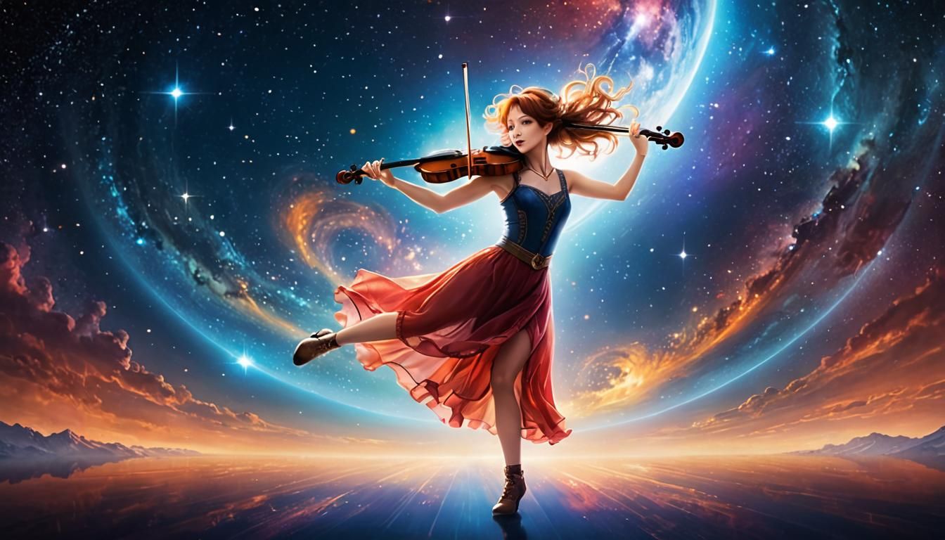 Lindsey Stirling Dances with Violin in Cosmic Universe