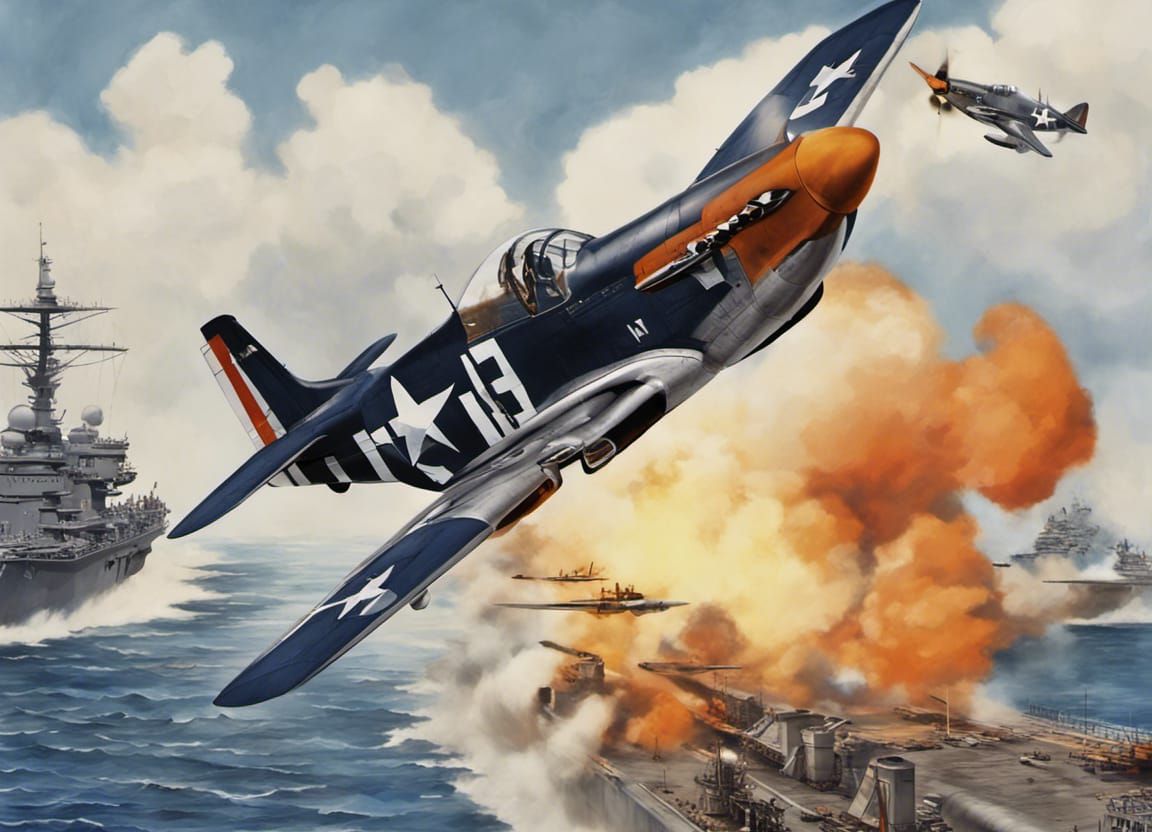 P51 Mustangs Launch at Midway in Hyperrealistic Style